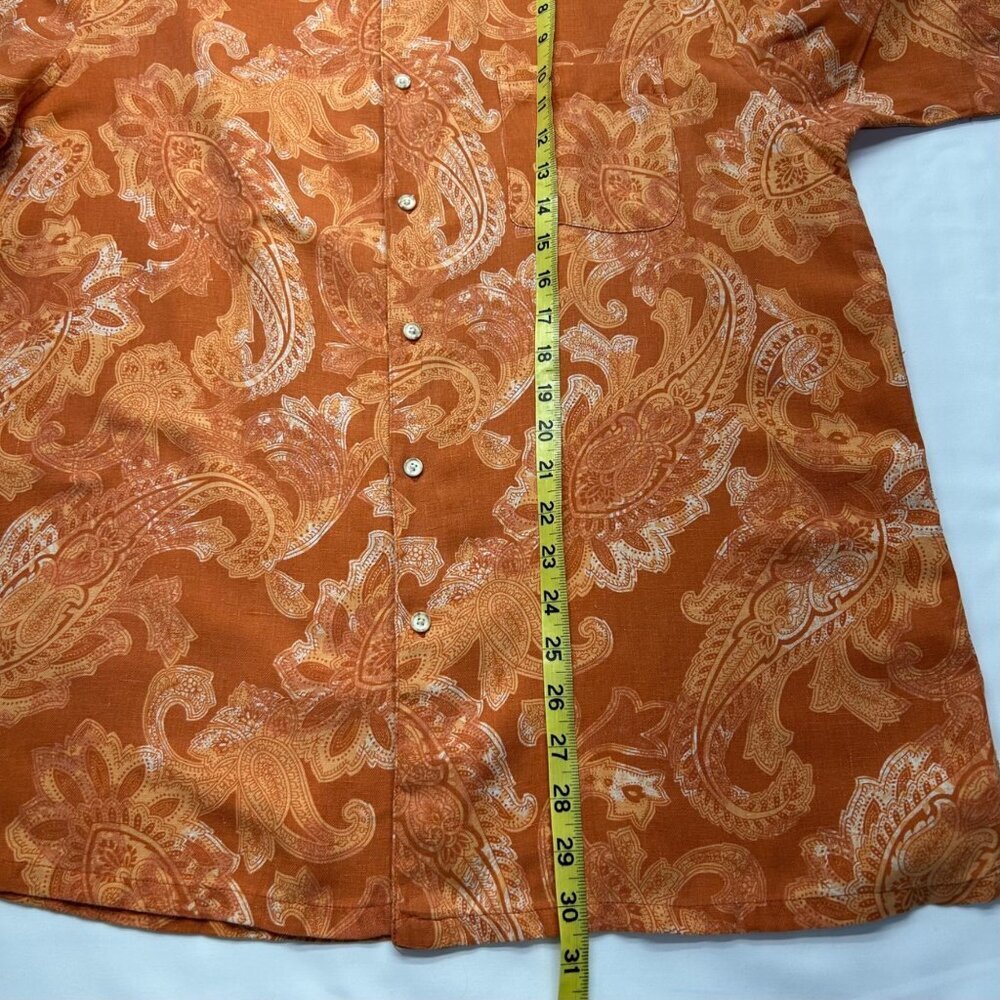 Tasso Elba Island Mens Orange Paisley Button-Down Shirt 75% Silk 25% Linen Short - Picture 9 of 16